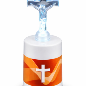 Candela alba cu led si cruce transparenta