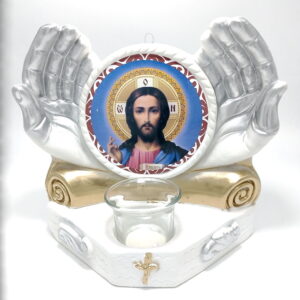 Candela ceramica Maini cu Mantuitorul