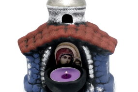 Candela ceramica troita cu icoana
