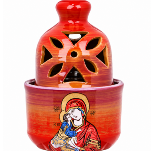 Candelă ceramică cu icoana Maicii Domnului cu Pruncul