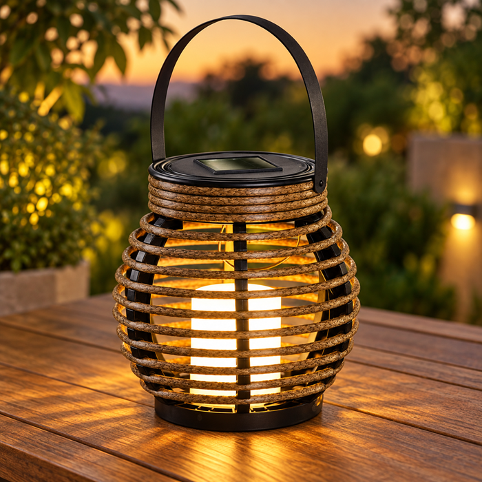 Felinar solar decorativ cu LED alb tip lumânare, 15 × 15 cm