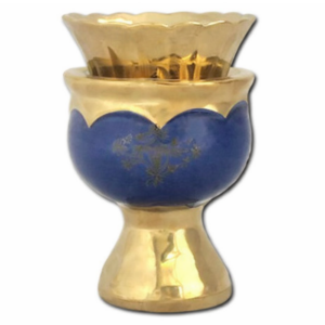 Candela ceramica albastra cu auriu 12 cm