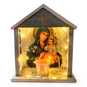 Candela Casuta cu Icoana Maicii Domnului si LED-uri