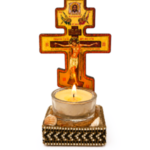 Candela medie cu Cruce 15x8x6 cm