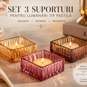 Set 3 Suporturi pentru Lumânări Tip Pastilă