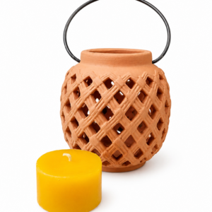 Felinar din lut perforat cu lumânare Citron 12,5 cm