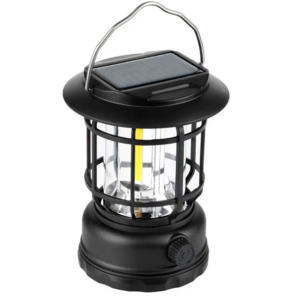 Felinar solar LED negru cu baterie reîncărcabilă