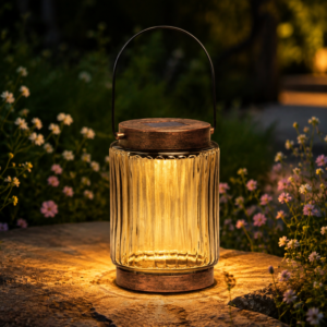 Lampă solară tip borcan rustic